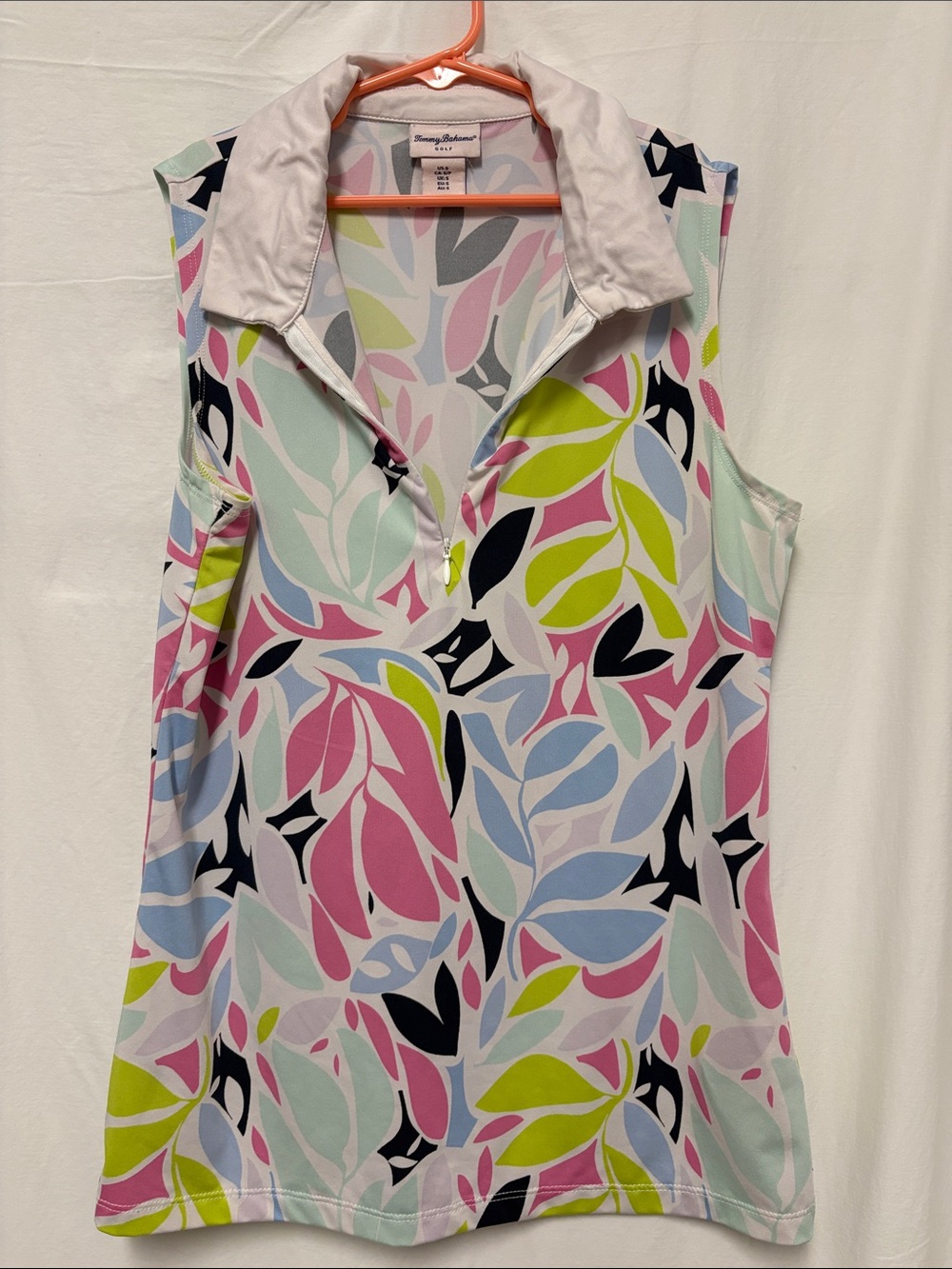 Tommy Bahama Sleeveless Zip Polo Tank in Multi Pastel Leaf Print